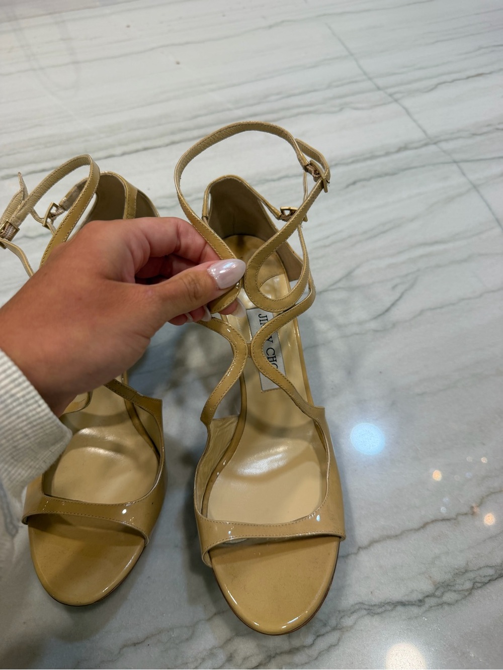 Jimmy Choo Nude Patent Leather Strappy Heels